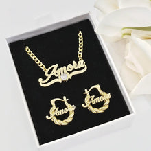 Load image into Gallery viewer, Diamond stone name necklace with tiny twist hoops