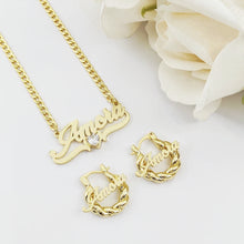 Load image into Gallery viewer, Diamond stone name necklace with tiny twist hoops