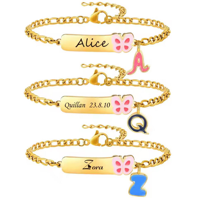 Custom butterfly initial name bracelet